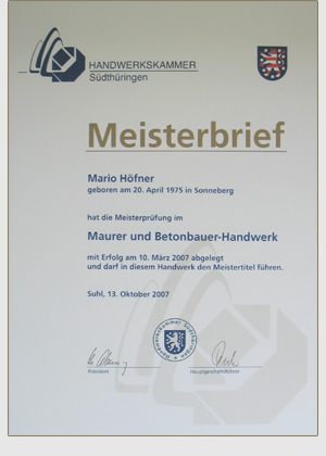 Meisterbrief Mario Hfner